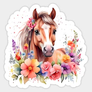 A horse decorated with beautiful watercolor flowers Sticker